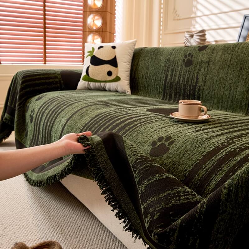 Cartoon Paw Print Chenille Anti-Scratch Throw Cover for Pets