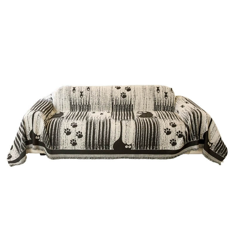 Cartoon Paw Print Chenille Anti-Scratch Throw Cover for Pets