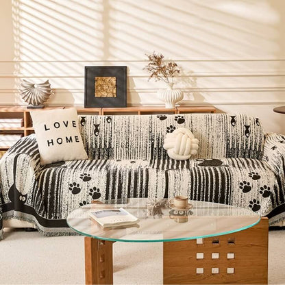 Cartoon Paw Print Chenille Anti-Scratch Throw Cover for Pets
