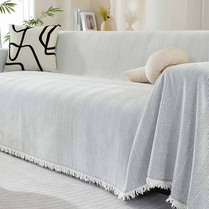 Chenille Herringbone Tassel Sofa Cover - Elegant Comfort