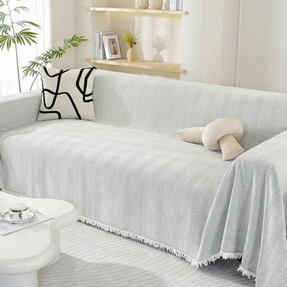 Chenille Herringbone Tassel Sofa Cover - Elegant Comfort