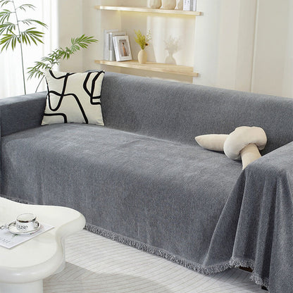 Chenille Herringbone Tassel Sofa Cover - Elegant Comfort