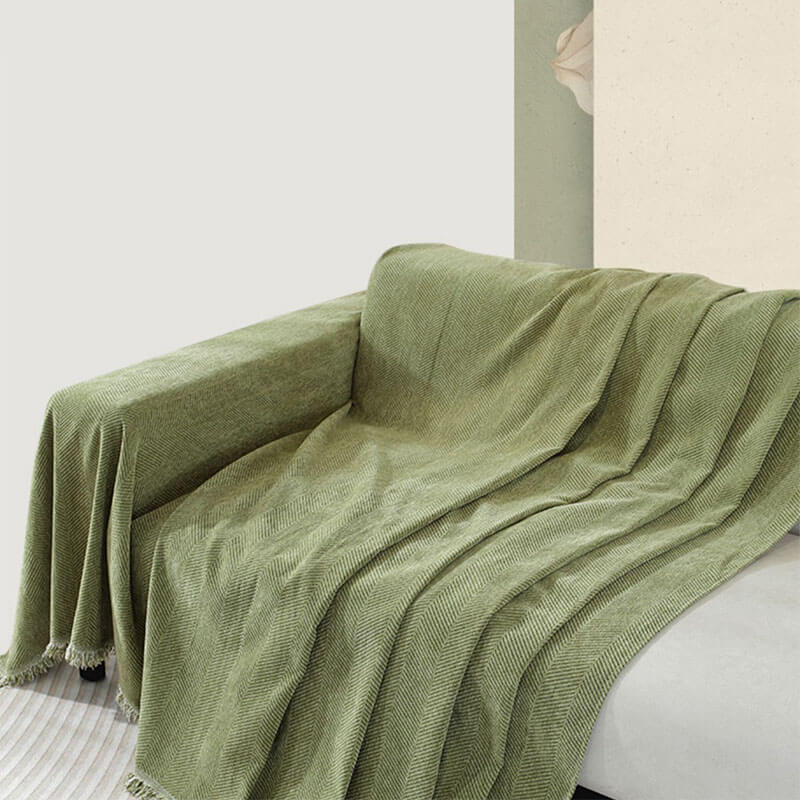 Chenille Herringbone Tassel Sofa Cover - Elegant Comfort