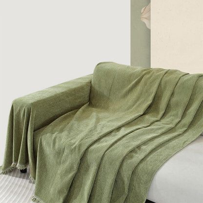 Chenille Herringbone Tassel Sofa Cover - Elegant Comfort