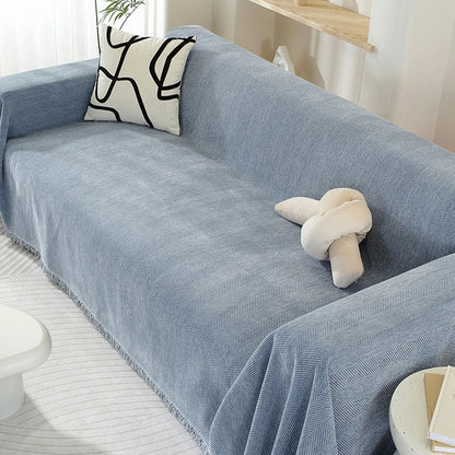 Chenille Herringbone Tassel Sofa Cover - Elegant Comfort