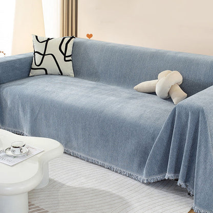 Chenille Herringbone Tassel Sofa Cover - Elegant Comfort