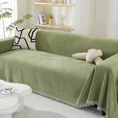 Chenille Herringbone Tassel Sofa Cover - Elegant Comfort
