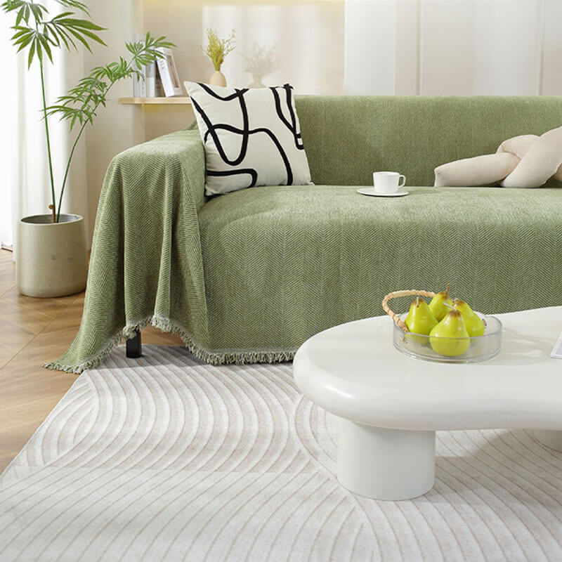 Chenille Herringbone Tassel Sofa Cover - Elegant Comfort