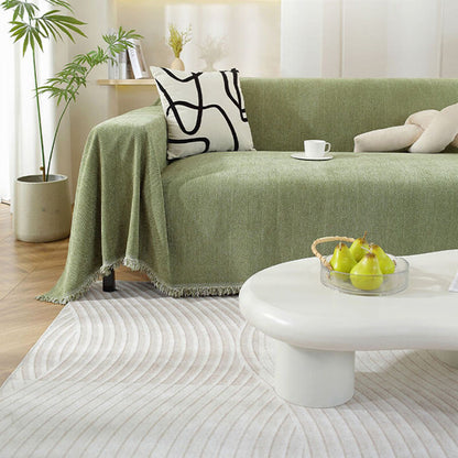 Chenille Herringbone Tassel Sofa Cover - Elegant Comfort