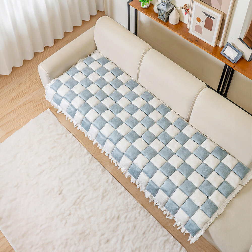 Cozy Cream Plaid Square Fuzzy Pet Dog Bed Cover