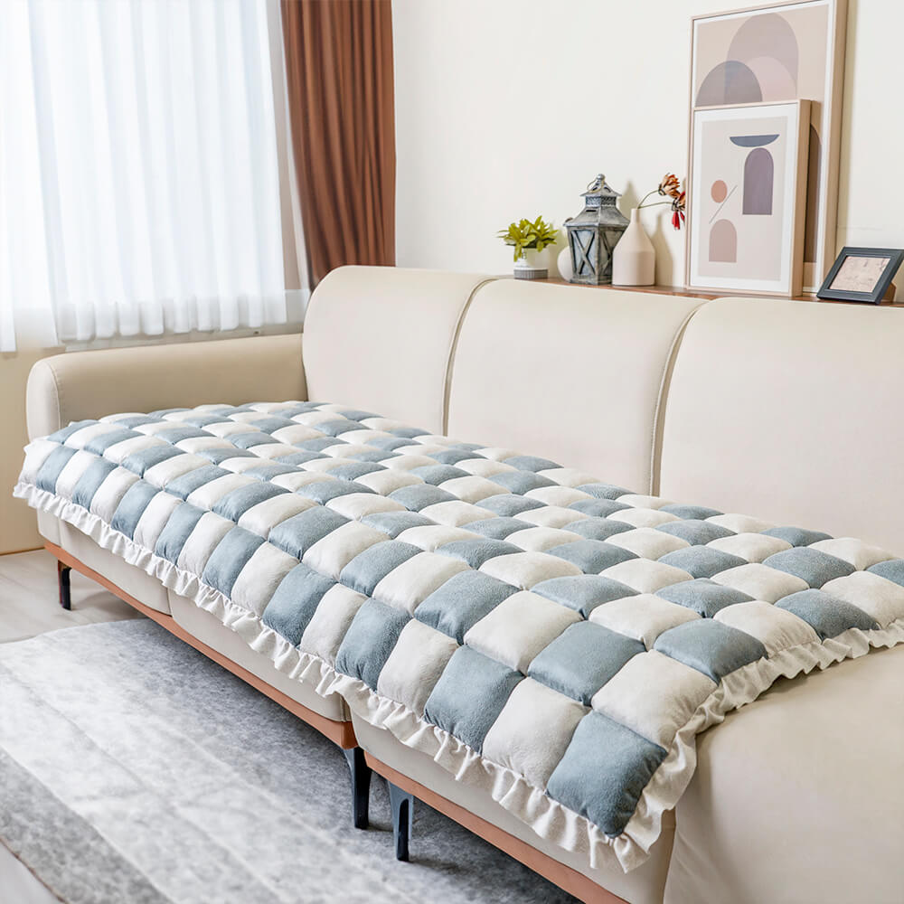 Cozy Cream Plaid Square Fuzzy Pet Dog Bed Cover