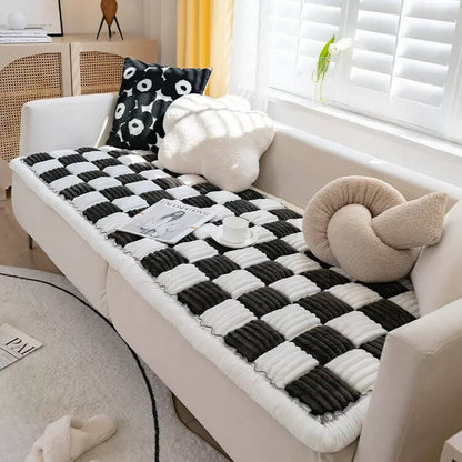 Cozy Cream Plaid Square Fuzzy Pet Dog Bed Cover