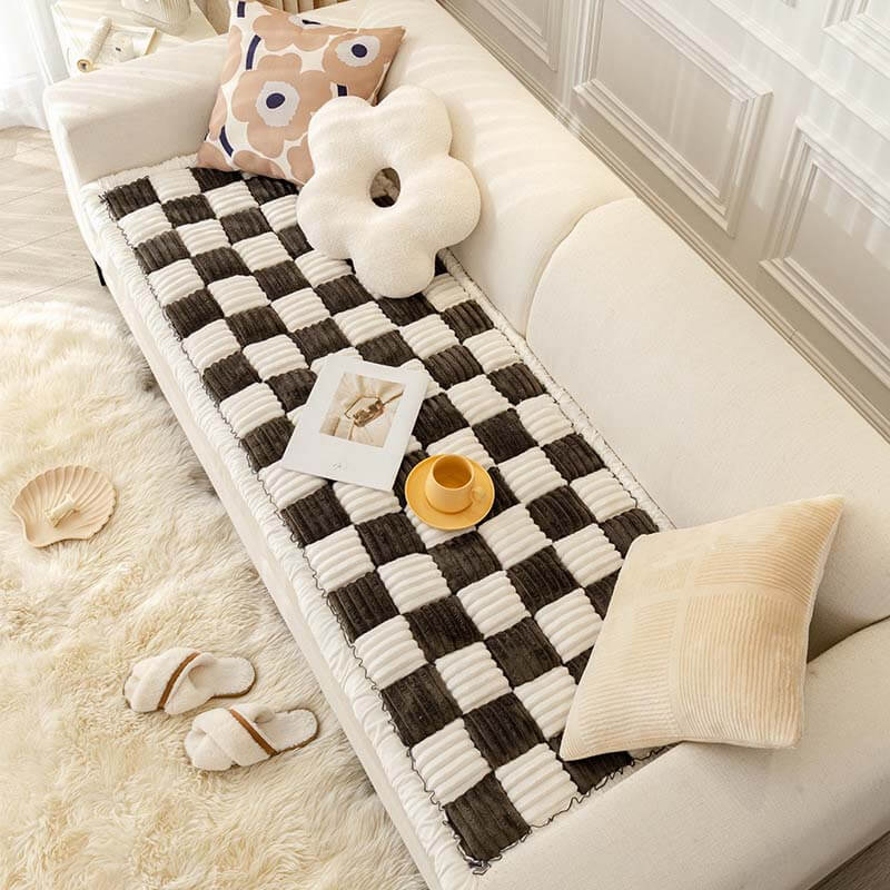 Cozy Cream Plaid Square Fuzzy Pet Dog Bed Cover