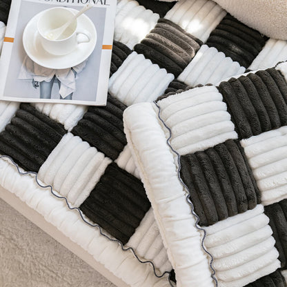 Cozy Cream Plaid Square Fuzzy Pet Dog Bed Cover