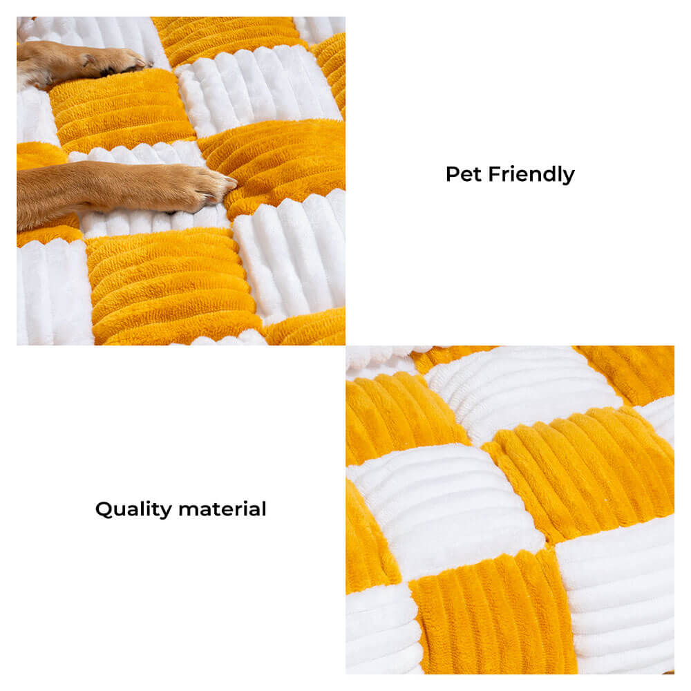 Cozy Cream Square Plaid Dog Mat Protector Cover for Furniture