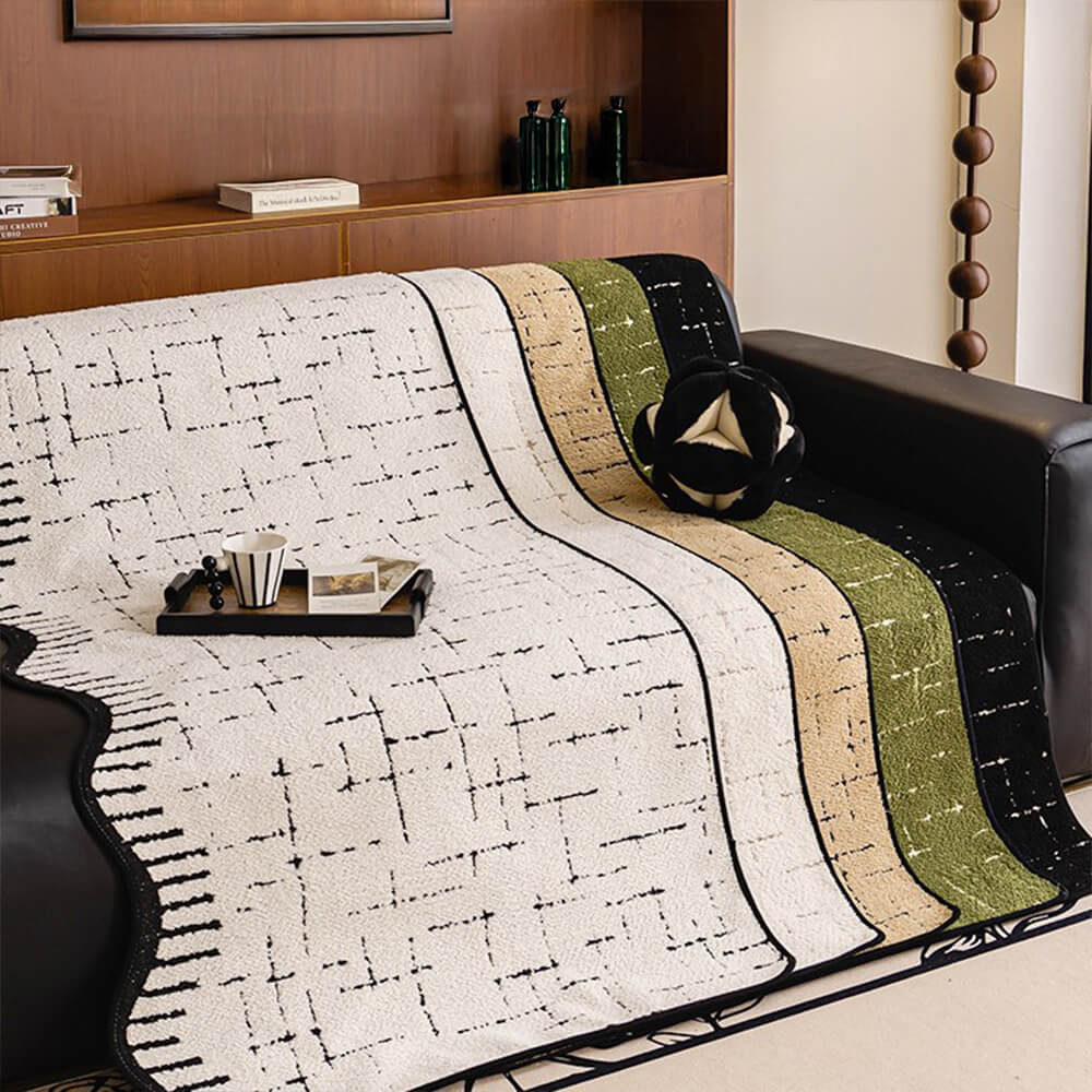 Elegant Plush Couch Cover with Irregular Wave Edges