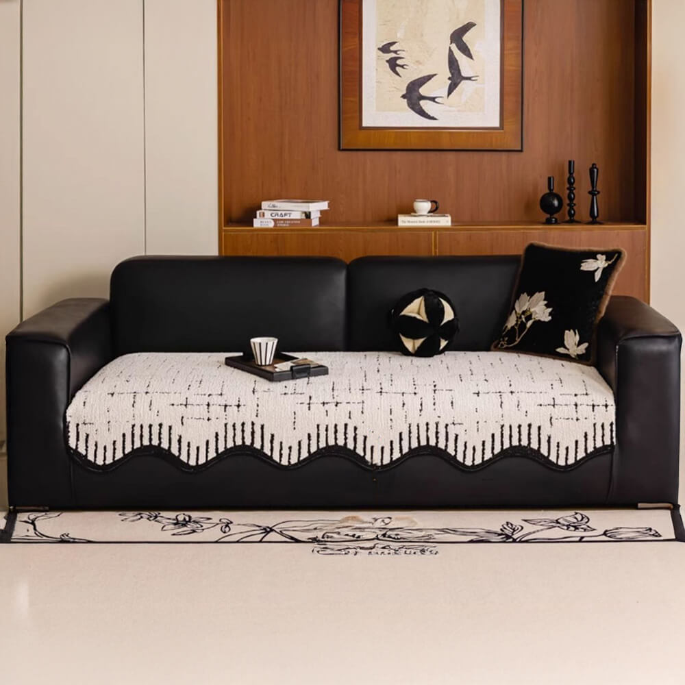 Elegant Plush Couch Cover with Irregular Wave Edges