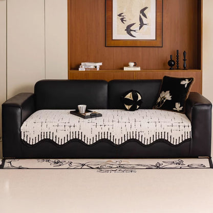 Elegant Plush Couch Cover with Irregular Wave Edges