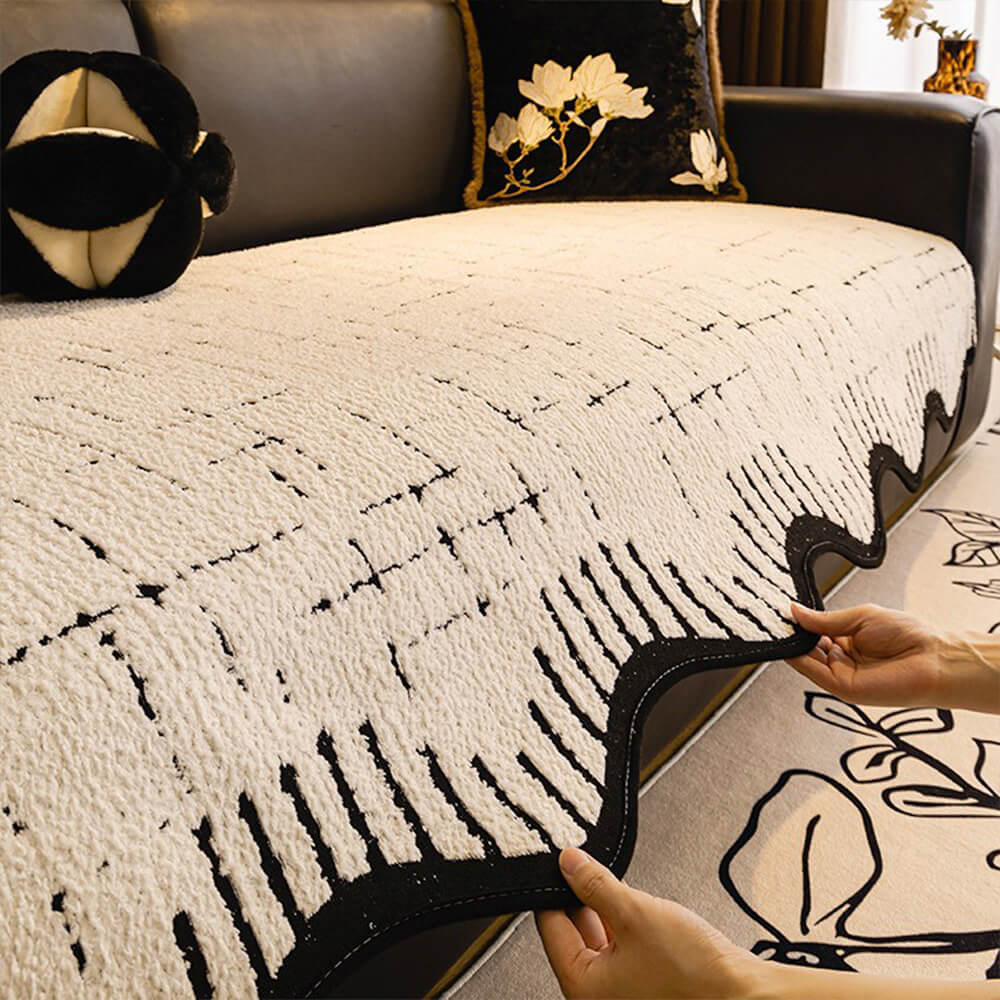 Elegant Plush Couch Cover with Irregular Wave Edges