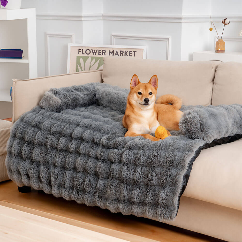Cozy Fluffy Fuzzy Calming Dog Bed Sofa Protector Mat