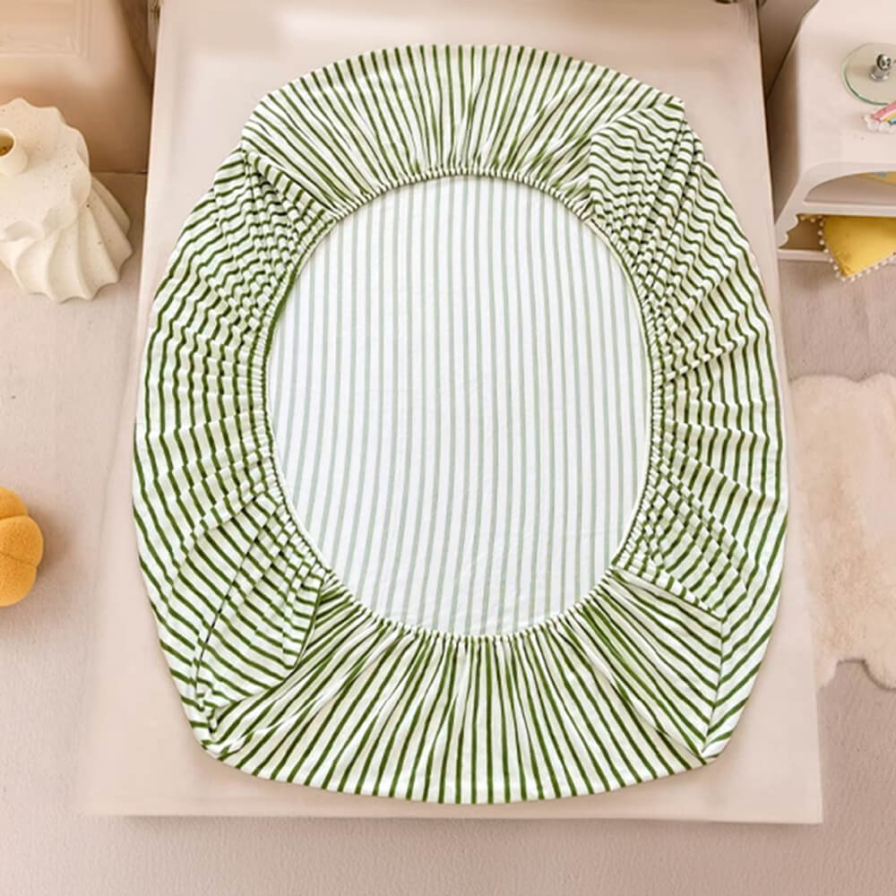Elegant Striped Milk Velvet Non-Slip Fitted Sheet Set for Cozy Comfort