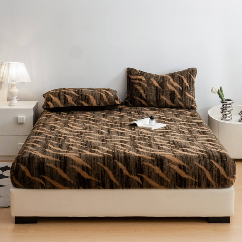 Cozy Leopard Print Thickened Faux Rabbit Fur Fitted Sheet Cover