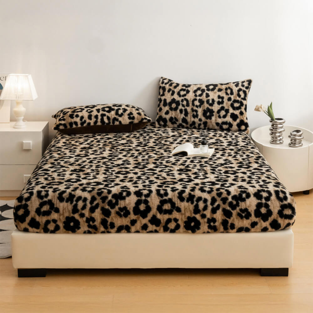 Cozy Leopard Print Thickened Faux Rabbit Fur Fitted Sheet Cover