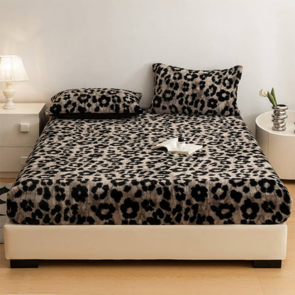 Cozy Leopard Print Thickened Faux Rabbit Fur Fitted Sheet Cover