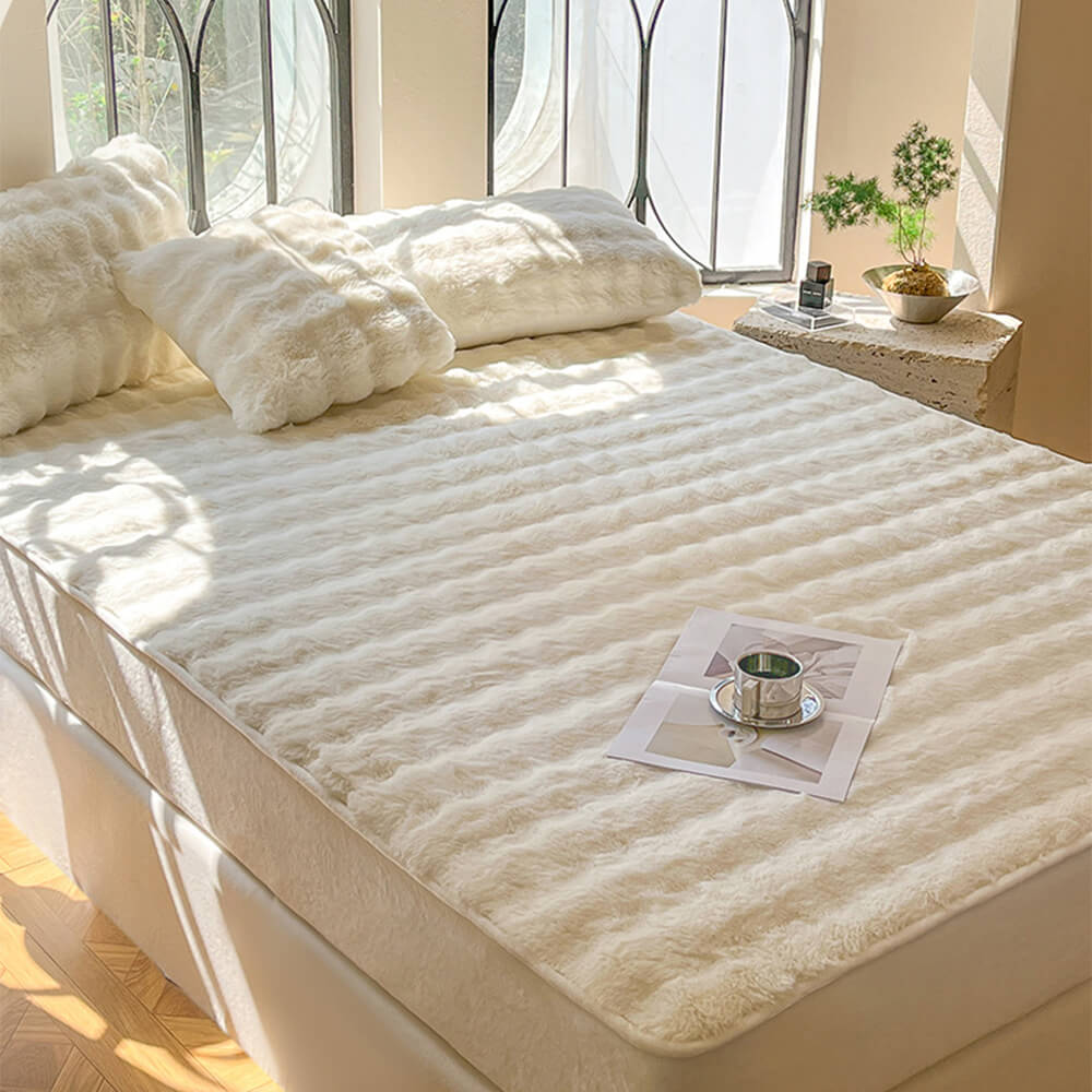 Cozy Plush Bubble Skin-Friendly Warm Fitted Mattress Protector