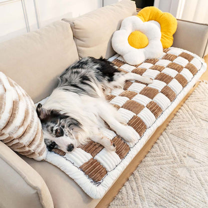 Cozy Cream Plaid Square Fuzzy Pet Dog Bed Cover