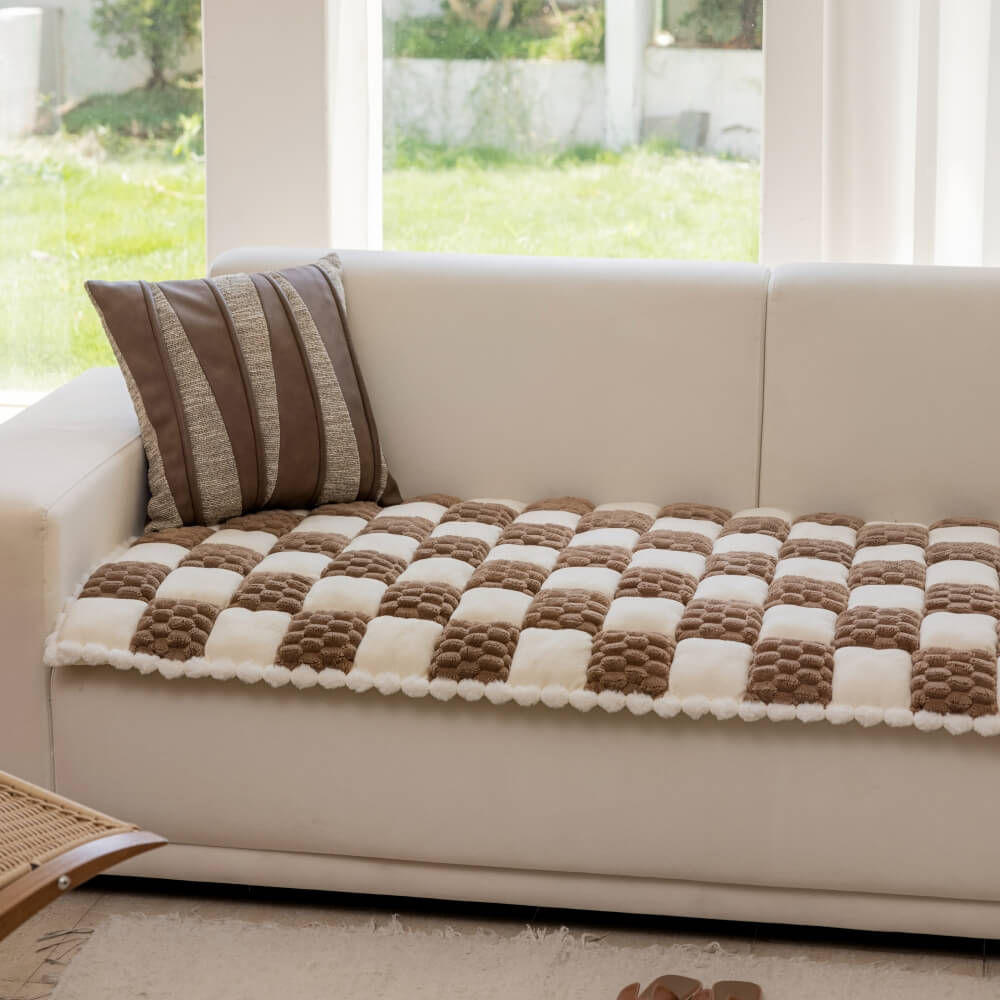 Plush Handmade Color Block Dog Mat - Non-Slip Couch Cover