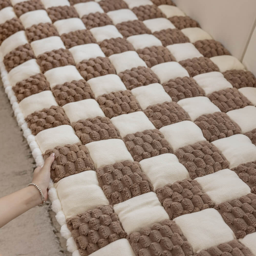 Plush Handmade Color Block Dog Mat - Non-Slip Couch Cover