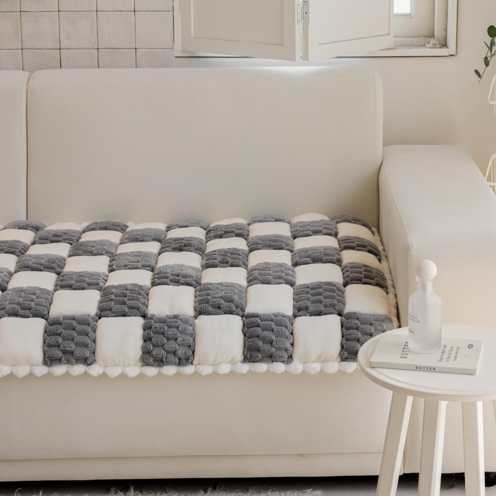 Plush Handmade Color Block Dog Mat - Non-Slip Couch Cover