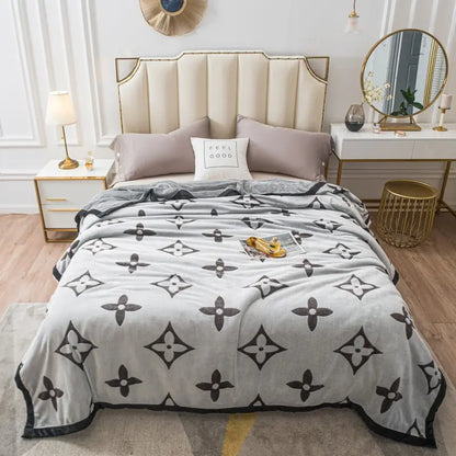 Embroidered Milk Fleece Throw Blanket - Charcoal Grey bedroom