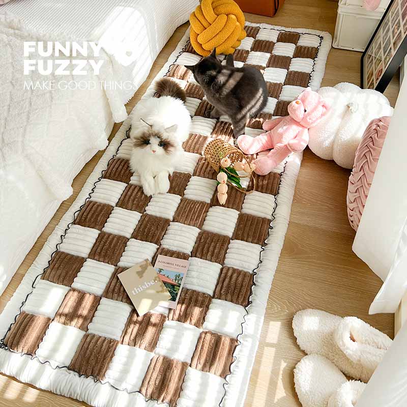 Cozy Cream Plaid Square Fuzzy Pet Dog Bed Cover
