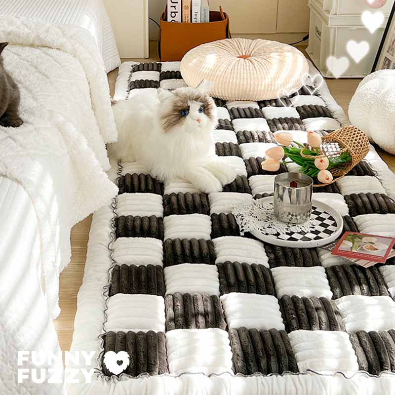 Cozy Cream Plaid Square Fuzzy Pet Dog Bed Cover