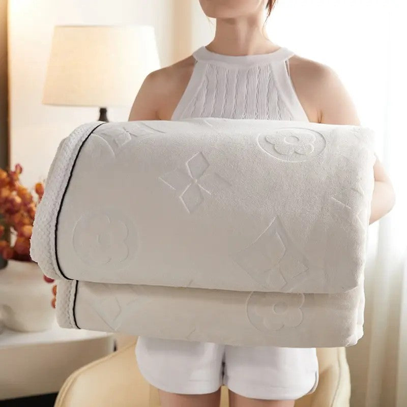 Embroidered Milk Fleece Throw Blanket - model holding