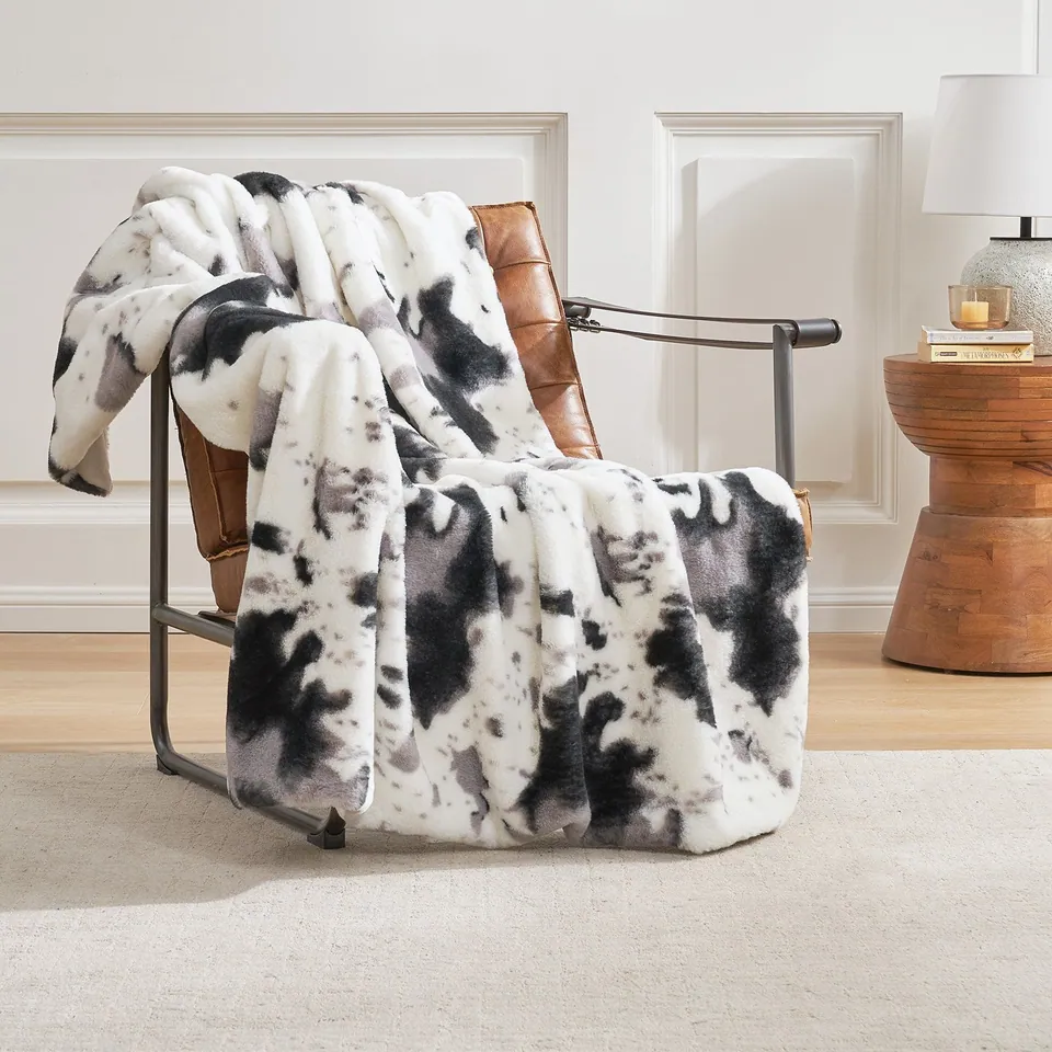 Cow Print Faux Fur Throw