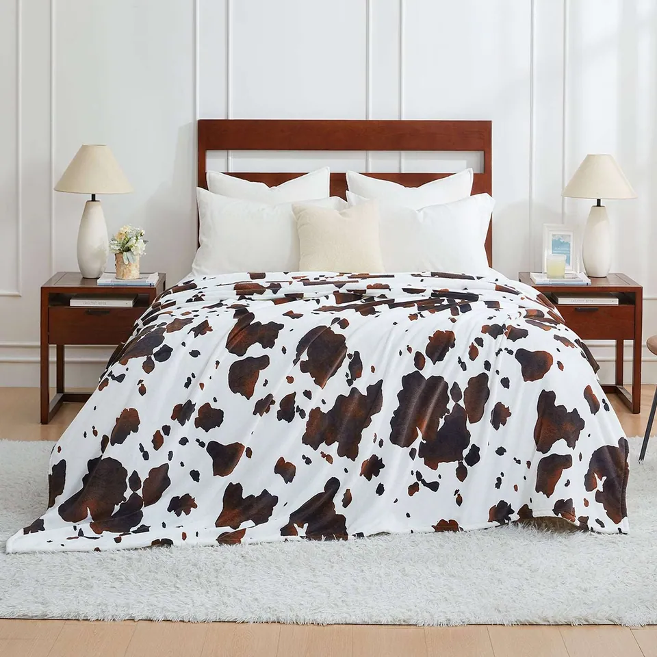 Cow Print Plush Throw